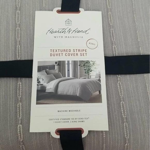 Hearth & Hand x Magnolia 3pc KING Duvet Cover Set – Gray Loop Stripe (NWT) - Picture 3 of 6